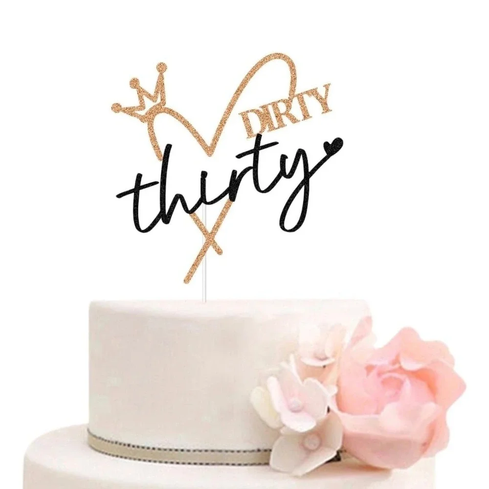 Dirty Thirty Cake Topper - 30th‎ Birthday Party Decorations - Rose Gold Black